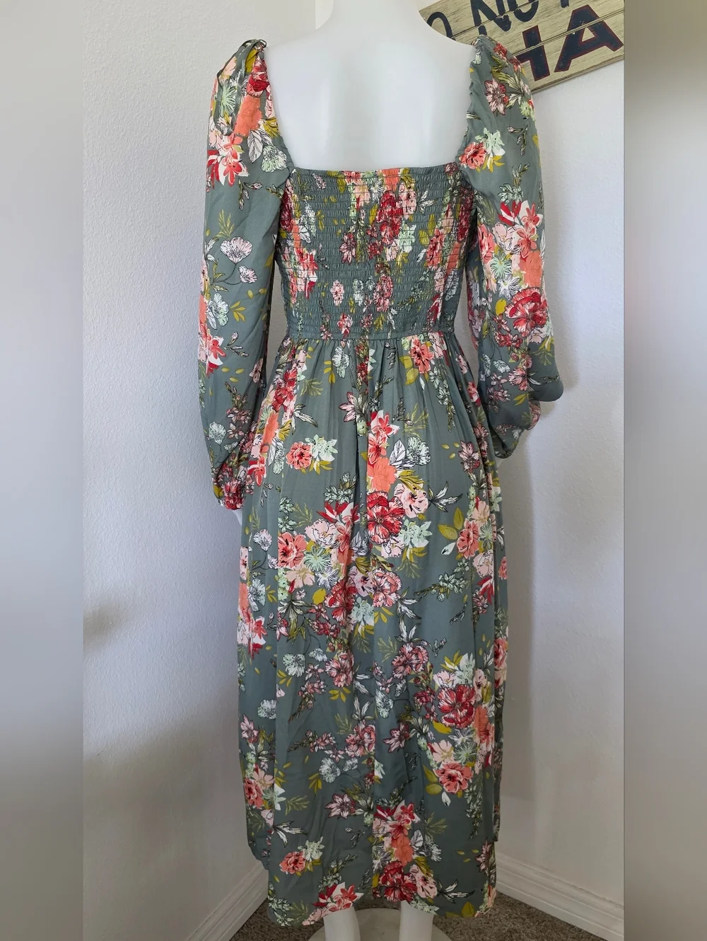 B.O.G. Collective Green Large Floral Dress Boho Cottagecore Maxi NWT - Picture 4 of 6